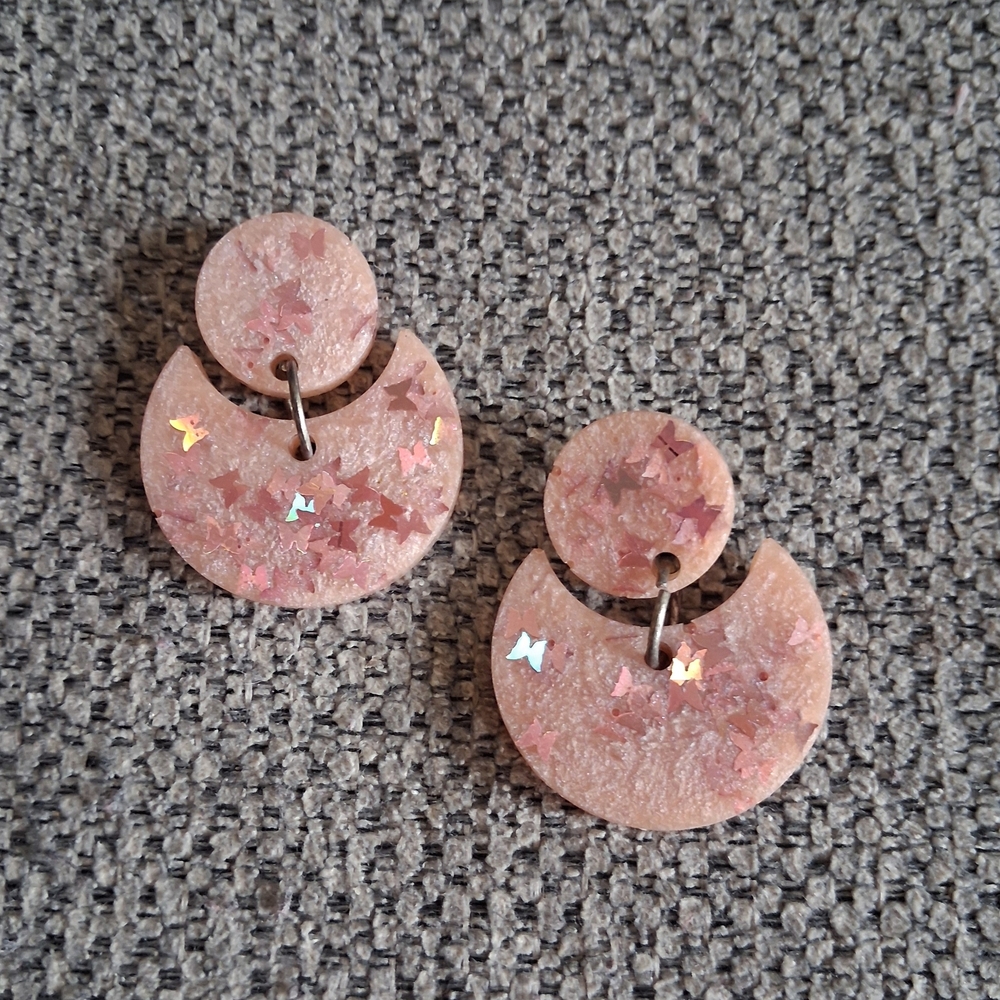 Pink Butterfly Confetti Dangle Earrings - Women Jewelry